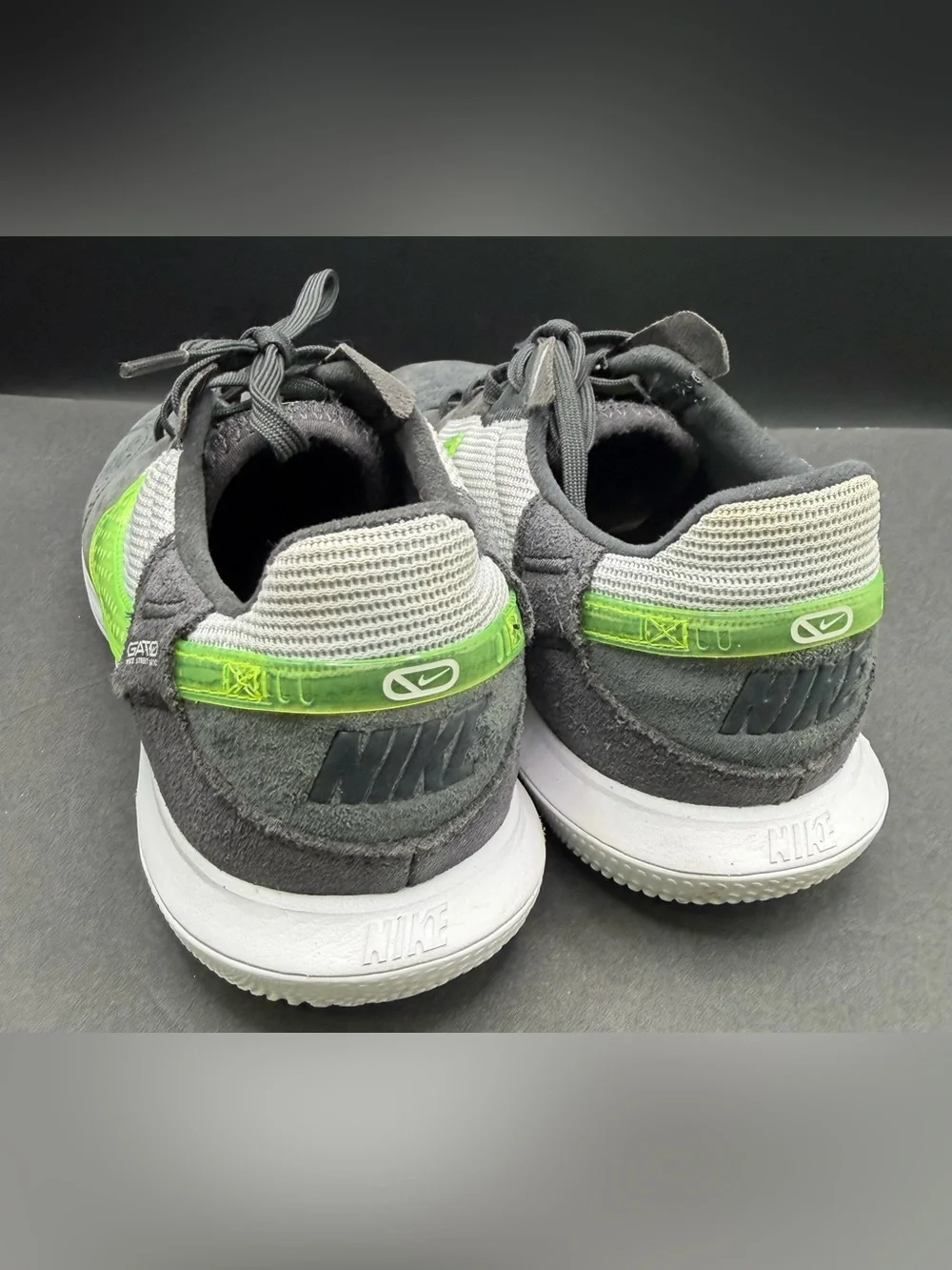 Nike - Streetgato, Grey shoes- Mad Voltage-Neon Green Swoosh- 6.5